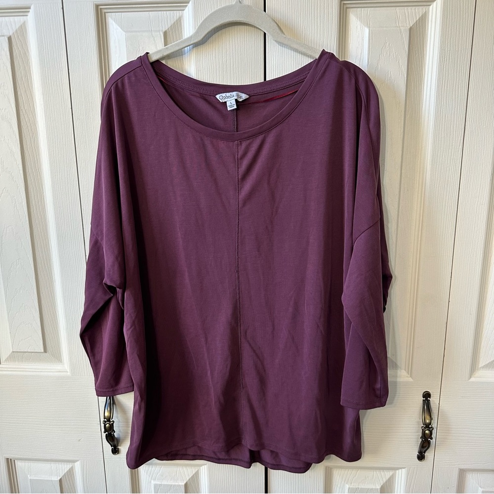 Ophelia Roe Modal Blend Plum Purple Round Neck 3/4 Sleeve Top Women’s Size Large